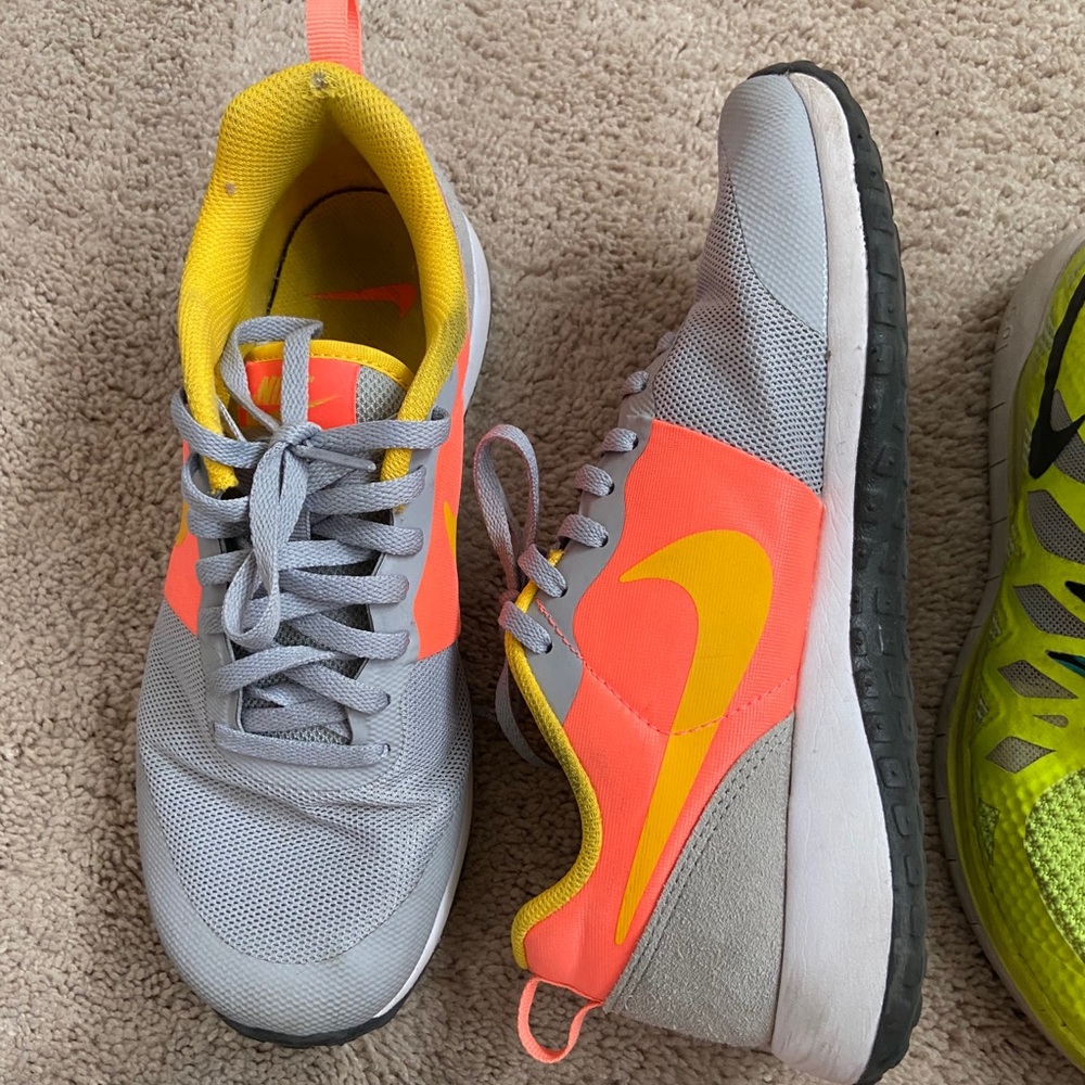Nike tennis shoes gray orange yellow sneakers